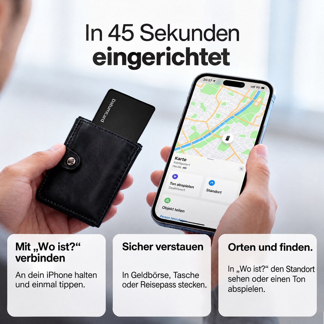 Tracker-Karte DatumCard in 45 Sekunden mit Apple „Wo ist?“ einrichten